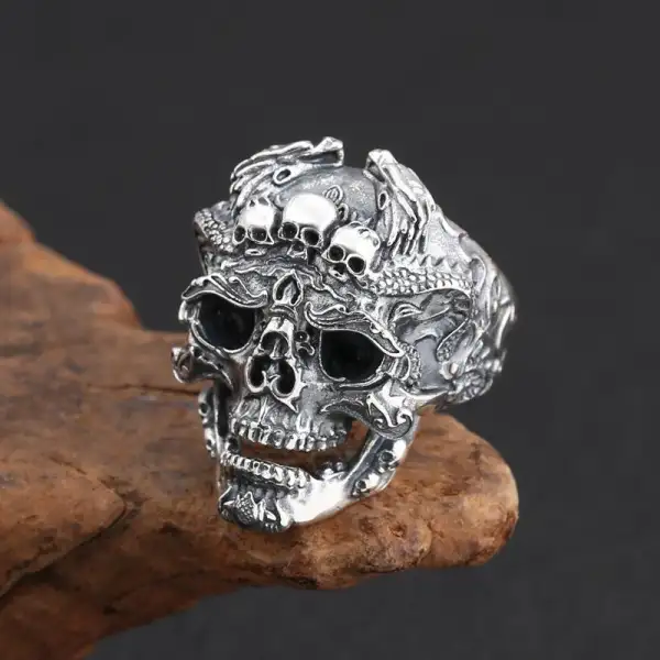 Punk Rock Skull Ring Retro Skull Ring Open Adjustment Ring - Elementnice.com 