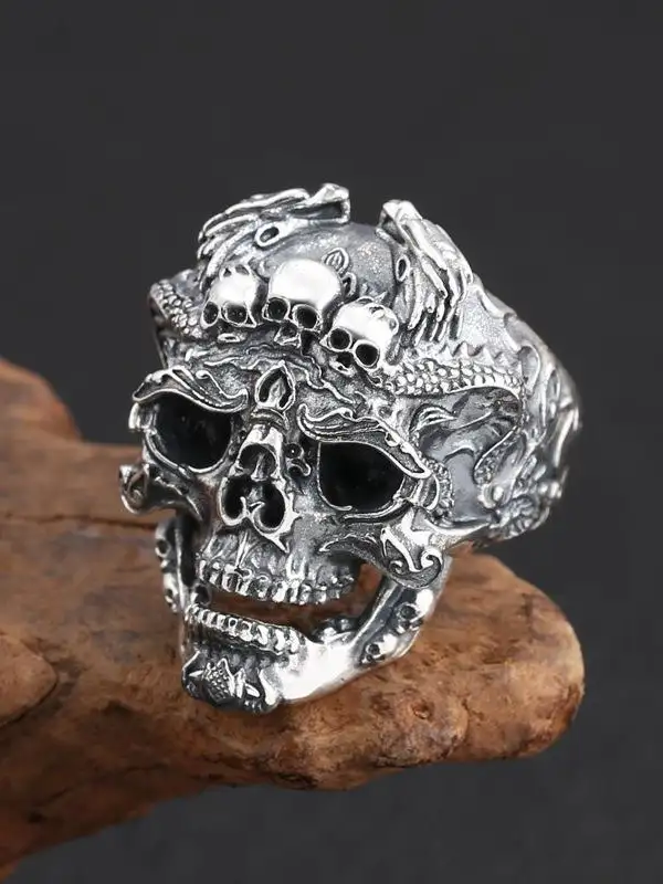 Punk Rock Skull Ring Retro Skull Ring Open Adjustment Ring - Pragmaace.com 