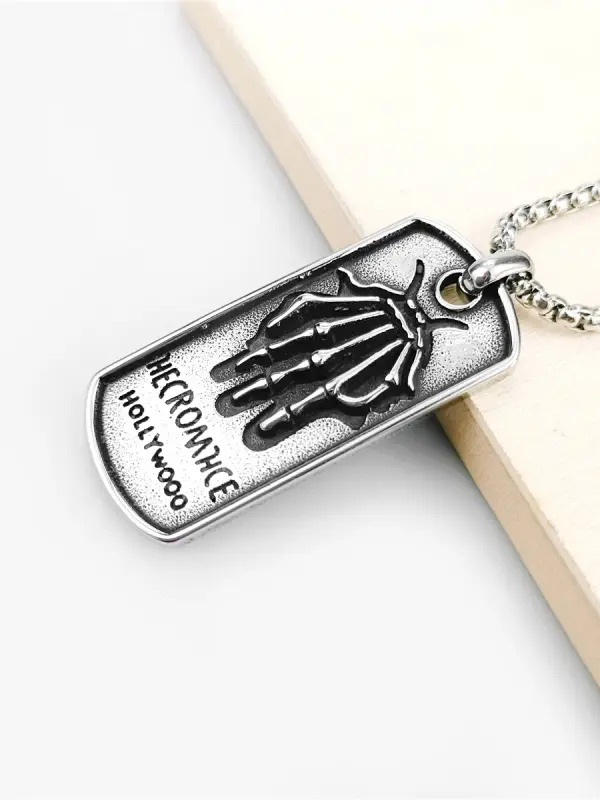 Rock Punk Hip Hop Retro Skull Hand Bone Stainless Steel Necklace - Pragmaace.com 