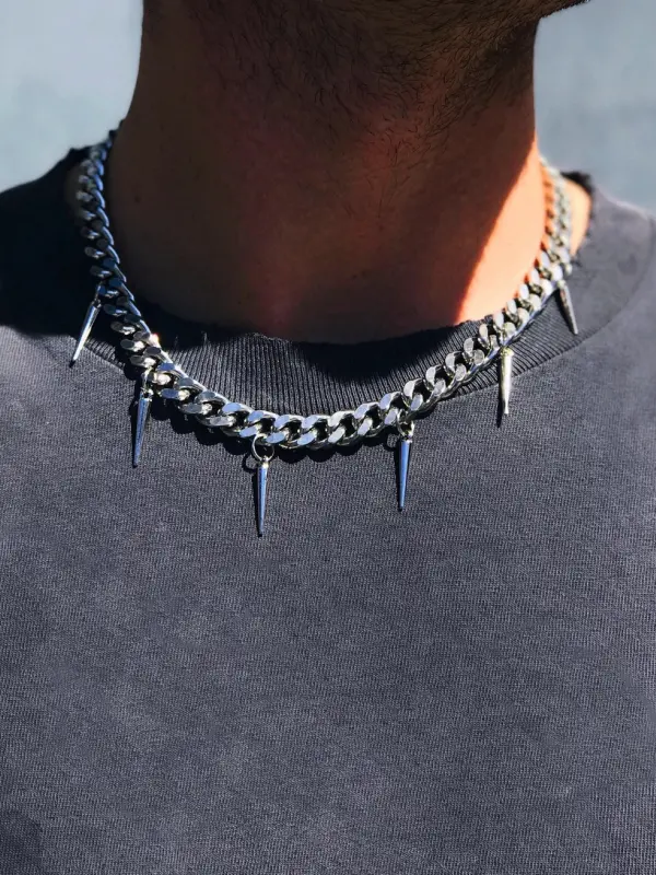 Rock Punk Hip Hop Tassel Rivet Geometric Cone Design Clavicle Metal Pendant Necklace - Pragmaace.com 