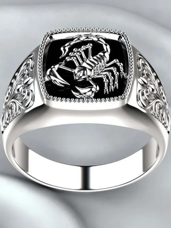Punk Rock Skull Ring Retro Scorpio Embossed Ring Open Adjustment Ring - Pragmaace.com 