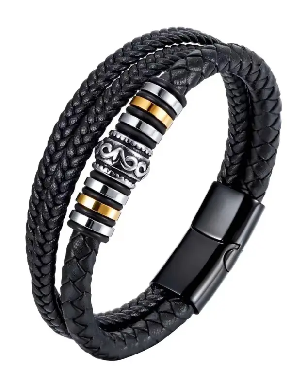 Punk Rock Hip Hop Retro Leather Weave Bracelet Alloy Electroplated Bracelet - Menwyx.com 