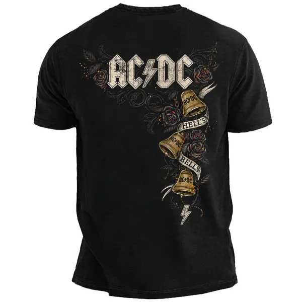 Men's Vintage Hells Bells ACDC Devil Skull Print Crew Neck T-Shirt - Cotosen.com 