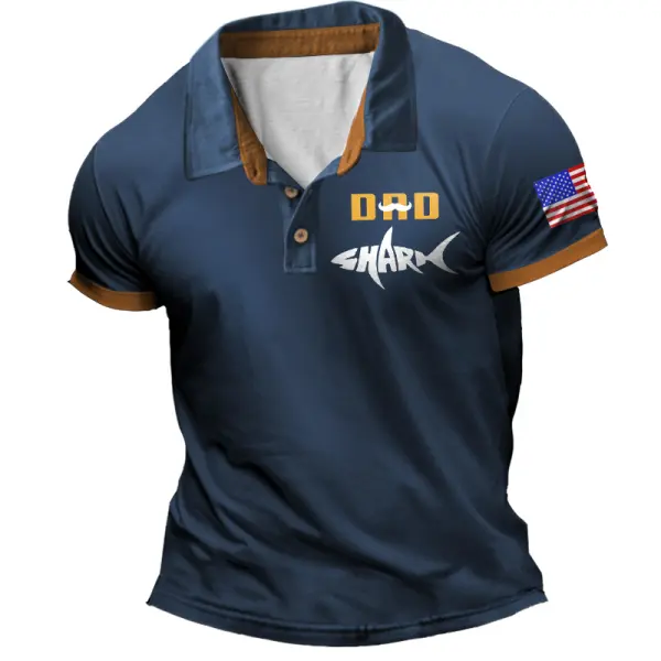 Men's Vintage Dad Bearded Shark American Flag Father's Day Color Block Short Sleeve Polo T-Shirt Only $23.99 - Cotosen.com 