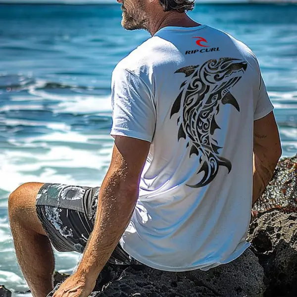 Men's Vintage 90s Rip Curl Fish Surf Beach Short Sleeve T-Shirt - Elementnice.com 