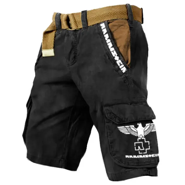 Men's Outdoor Vintage Rammstein Rock Band Print Multi-Pocket Tactical Shorts - Elementnice.com 