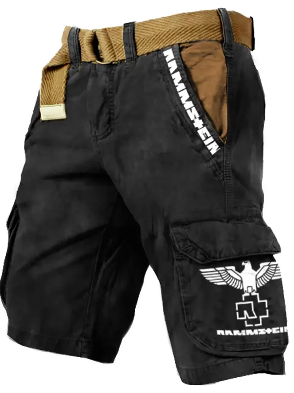 Men's Outdoor Vintage Rammstein Rock Band Print Multi-Pocket Tactical Shorts - Menwyx.com 