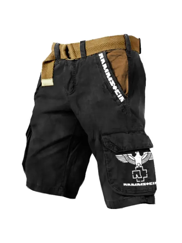 Men's Outdoor Vintage Rammstein Rock Band Print Multi-Pocket Tactical Shorts - Spiretime.com 