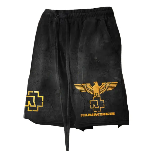 Men's Vintage Rammstein Rock Band Printed Drawstring Casual Shorts - Dozenlive.com 