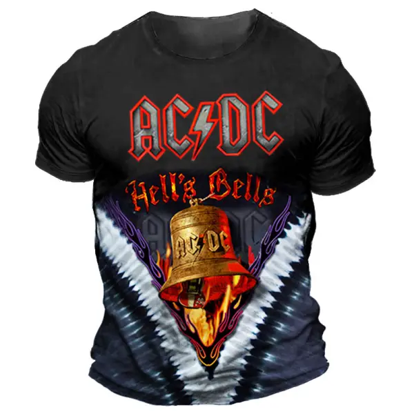 Men's Vintage ACDC Hell's Bells Rock Band Print Daily Short Sleeve Crew Neck T-Shirt - Elementnice.com 
