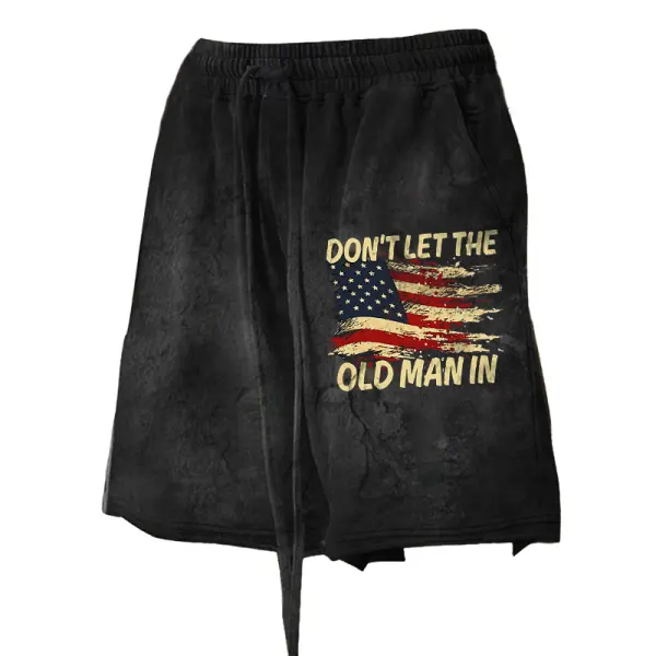 Men's Vintage Don't Let The Old Man In Country Music America Flag Printed Drawstring Shorts - Manlyhost.com 