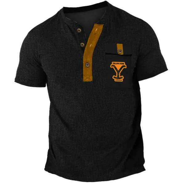 Men's Yellowstone Waffle Pocket Henley Neck T-Shirt Mother's Day Gifts Girlfriend Gifts Only $24.99 - Cotosen.com 