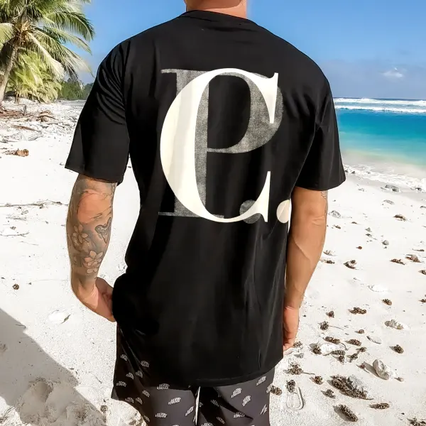 Men's Vintage CP COMPANY Printed Short Sleeve Crew-Neck Beach Surf T-Shirt - Wayrates.com 