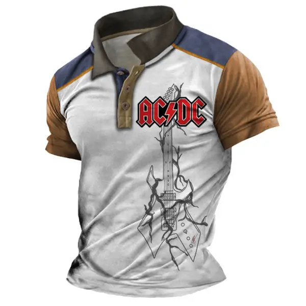 Men's Polo Shirt ACDC Rock Band Electric Guitar Vintage Outdoor Color Block Short Sleeve Summer Daily Tops - Rabclub.com 