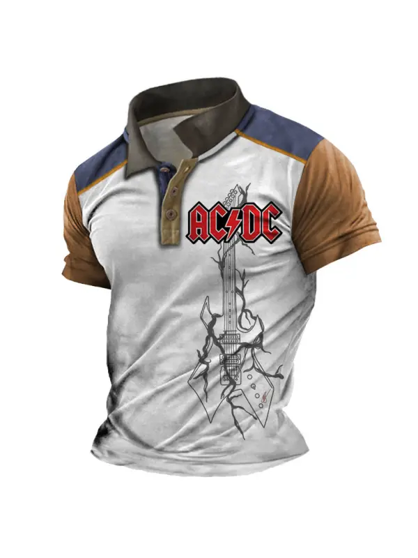Men's Polo Shirt ACDC Rock Band Electric Guitar Vintage Outdoor Color Block Short Sleeve Summer Daily Tops - Timetomy.com 