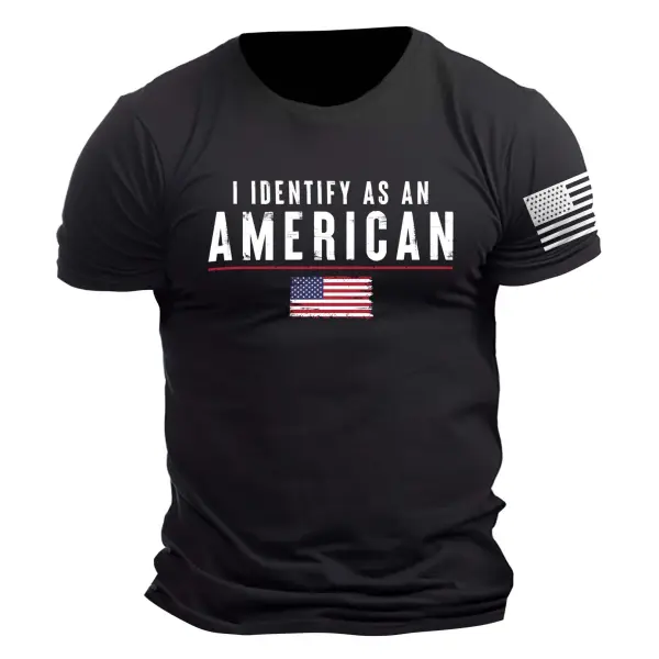 Men's Vintage I Identify As An American Patriotic Print Daily Short Sleeve Crew Neck T-Shirt - Cotosen.com