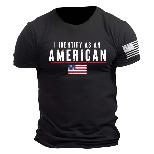 Men's Vintage I Identify As An American Patriotic Print Daily Short Sleeve Crew Neck T-Shirt - Manlyhost.com 