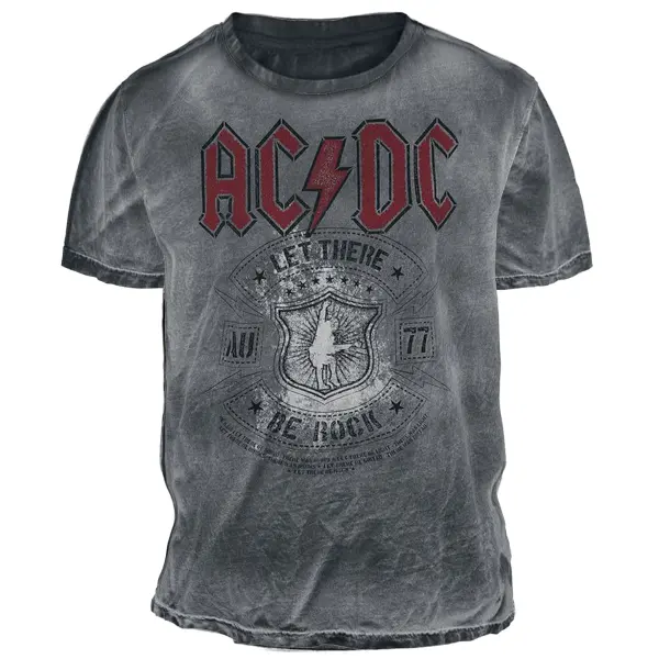 Men's Vintage ACDC Rock Band Hells Bells Print Daily Short Sleeve Contrast Color Crew Neck T-Shirt - Elementnice.com 