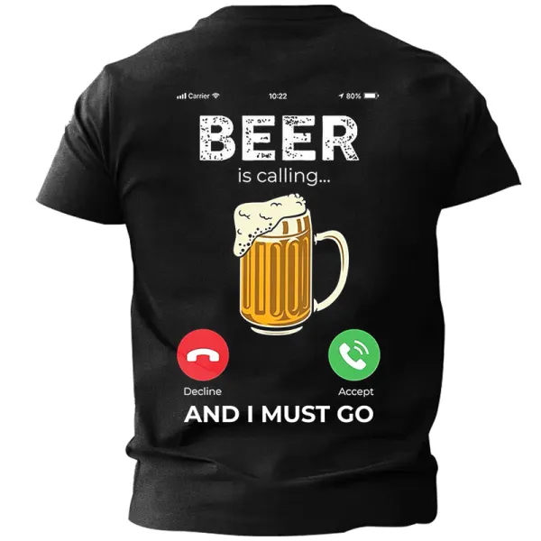 Unisex Beer Is Calling Text Print T-shirt - Elementnice.com 