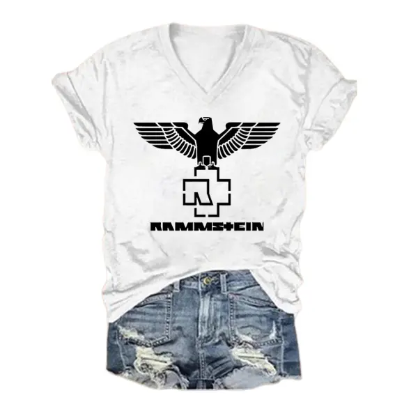 Women's Rammstein Rock Band Short Sleeve V-Neck T-Shirt - Spiretime.com 