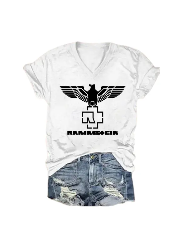 Women's Rammstein Rock Band Short Sleeve V-Neck T-Shirt - Spiretime.com 