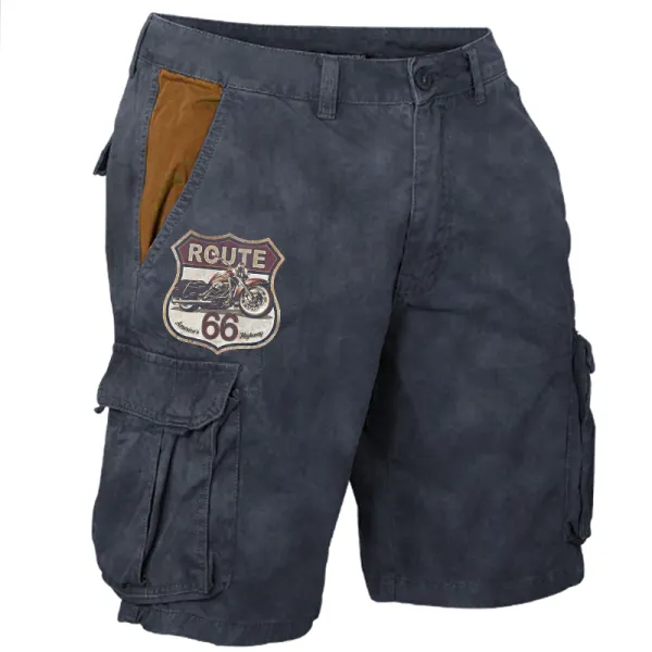 Men's Route66 Vintage Print Pocket Denim Shorts - Manlyhost.com 
