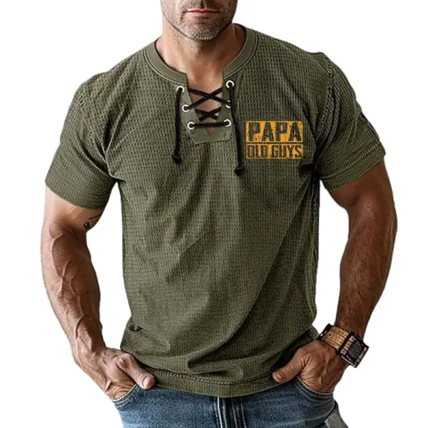 Men's T-Shirt Papa Old Guy Father's Day Print Waffle Vintage Lace-Up Short Sleeve Summer Daily Tops - Elementnice.com 