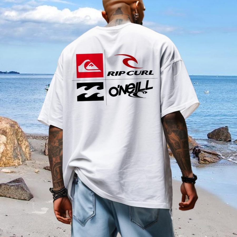 

Men's Quiksilver Rip Curl Surf Beach Loose Short Sleeve Oversized T-Shirt