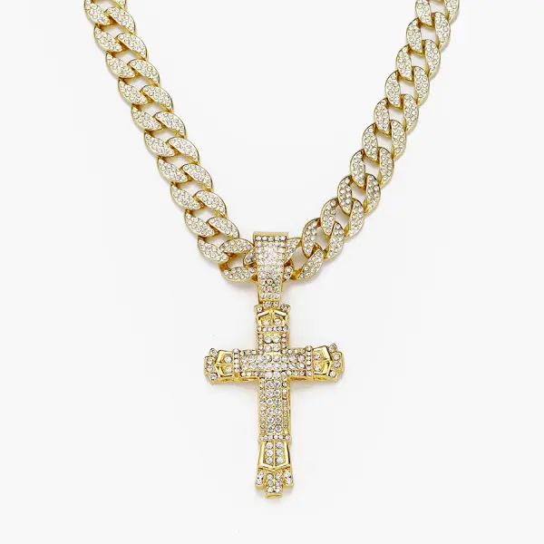 Rock Hip Hop Punk Diamond Cross Pendant Cuban Necklace - Elementnice.com 