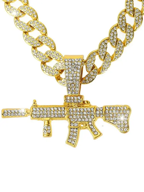 Rock Hip Hop Punk Diamond Gun Pendant Necklace - Pragmaace.com 
