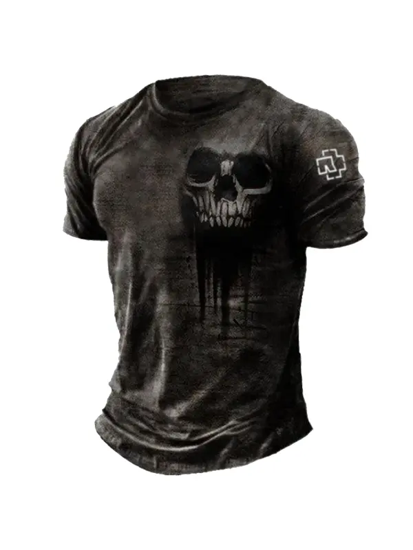 Men's Vintage Skull Rammstein Rock Band Print Daily Short Sleeve Crew Neck T-Shirt - Ootdmw.com 