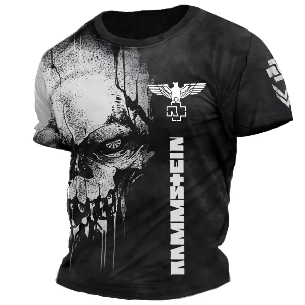 Men's Vintage Skull Rammstein Rock Band Print Daily Short Sleeve Crew Neck T-Shirt - Cotosen.com