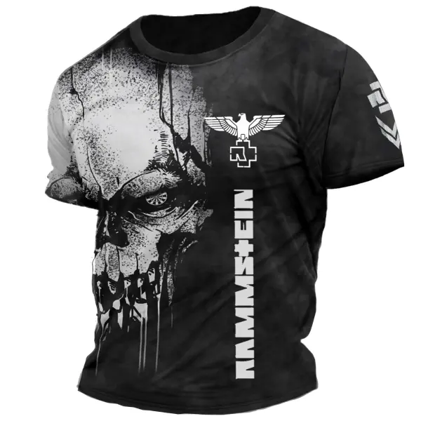Men's Vintage Skull Rammstein Rock Band Print Daily Short Sleeve Crew Neck T-Shirt - Manlyhost.com 