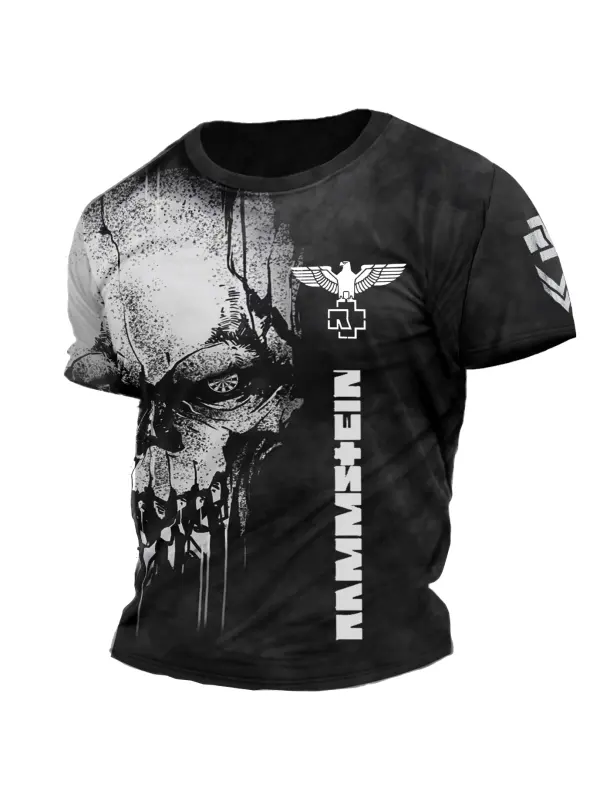 Men's Vintage Skull Rammstein Rock Band Print Daily Short Sleeve Crew Neck T-Shirt - Spiretime.com 