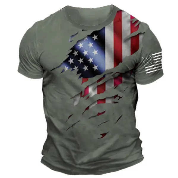 Men's American Flag Print Daily Short Sleeve Crew Neck T-Shirt - Manlyhost.com 