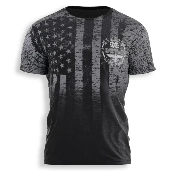 Men's American Flag Eagle Print Daily Short Sleeve Crew Neck T-Shirt - Elementnice.com 