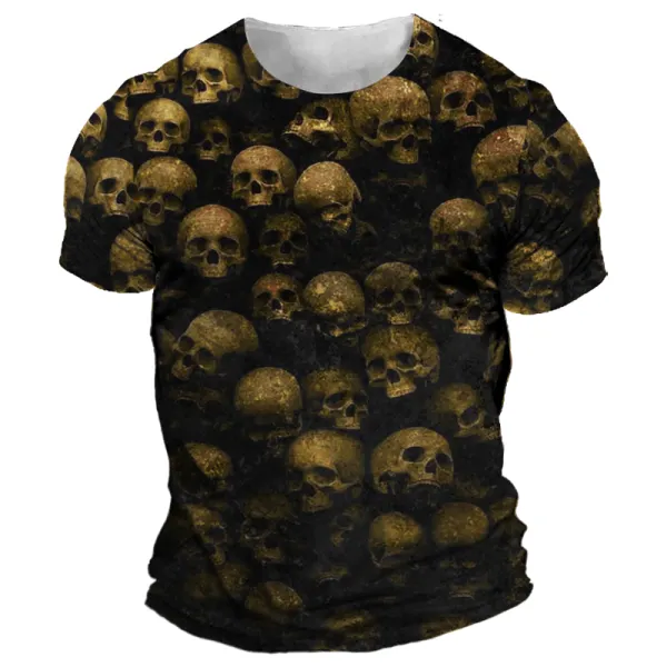 Men's Vintage Skull Head 3d Print Short Sleeved T-shirt - Elementnice.com 