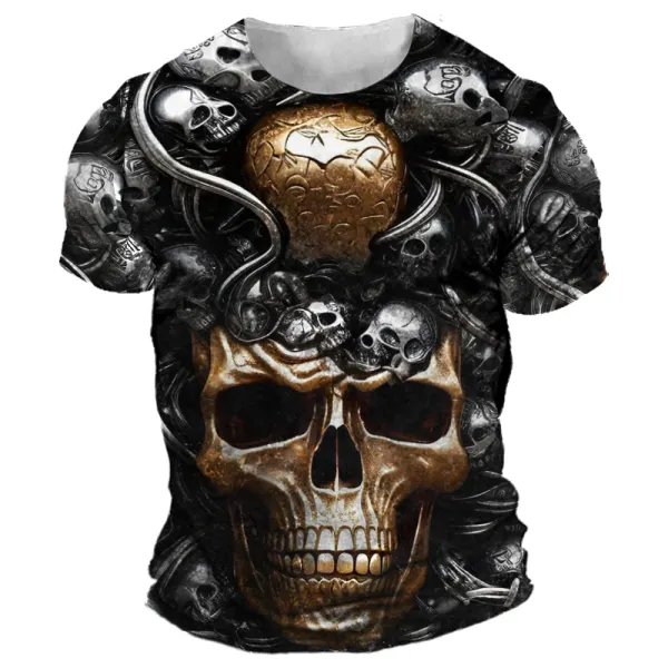 Men's Vintage Skull Head 3d Print Short Sleeved T-shirt - Cotosen.com 