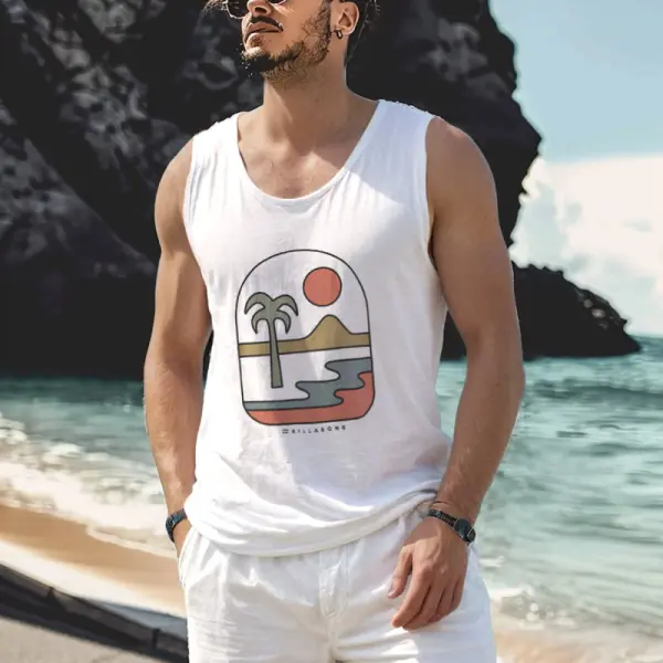 Men's Billabong Surf Hawaiian Beach Vacation Print Casual Vest Tank Top - Wayrates.com 