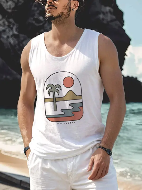 Men's Billabong Surf Hawaiian Beach Vacation Print Casual Vest Tank Top - Menbarn.com 