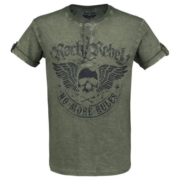 Men's Skull Back For More Printed Henry Short Everyday Sleeve T-Shirt - Elementnice.com 