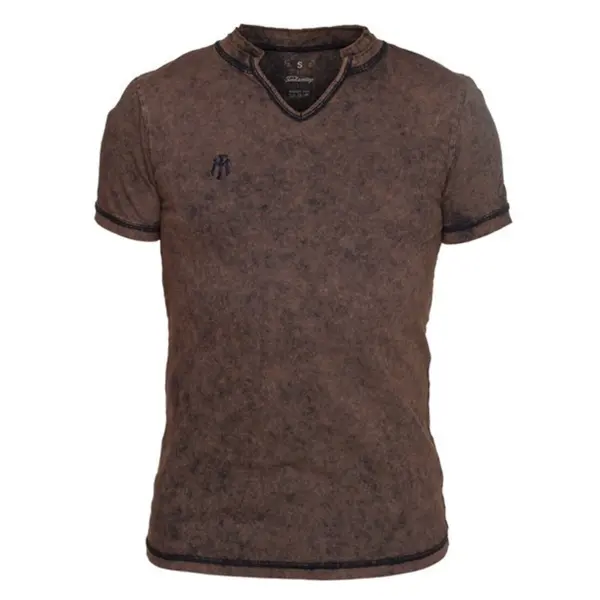 Men's Rust Effect Printed Everyday V Neck Short Sleeve T-Shirt - Elementnice.com 