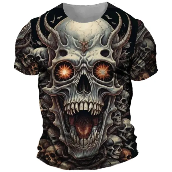 Men's Vintage Surprised Skull Head 3d Print Short Sleeved T-shirt - Elementnice.com 