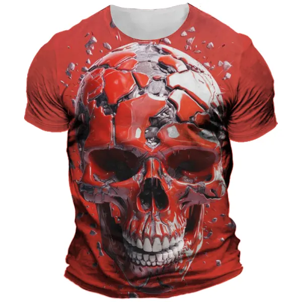 Men's Vintage Liquid Fragmentation Skull Head 3d Print Short Sleeved T-shirt - Elementnice.com 