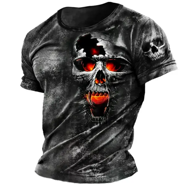 Men's Dark Skull Rock Print Daily Short Sleeve Crew Neck T-Shirt - Ootdyouth.com 