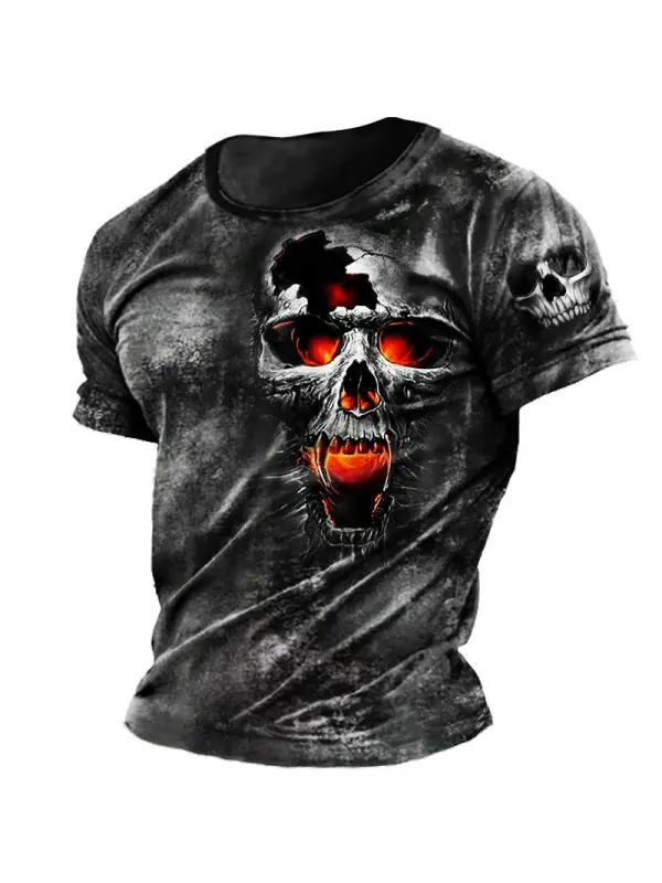 Men's Dark Skull Rock Print Daily Short Sleeve Crew Neck T-Shirt - Ootdmw.com 