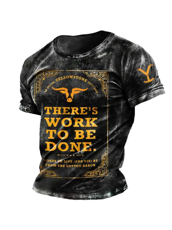 Men's Yellowstone Western Cowboy Print Daily Short Sleeve Crew Neck T-Shirt - Ootdmw.com 