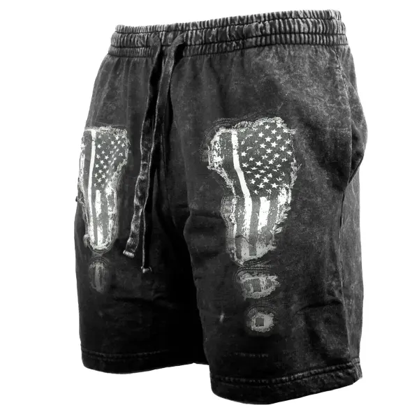 Men's American Flag Print Outdoor Vintage Multi Pocket Shorts - Elementnice.com 