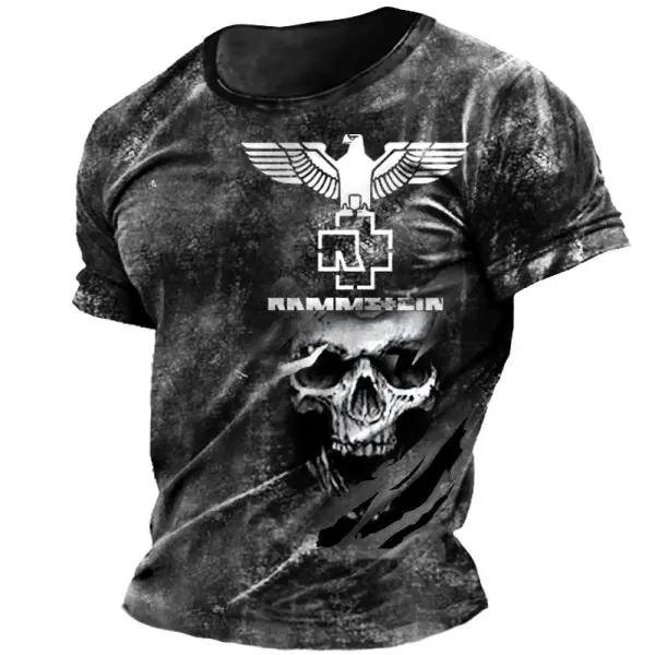 Men's Rammstein Rock Band Dark Skull Rock Print Daily Short Sleeve Crew Neck T-Shirt - Elementnice.com 