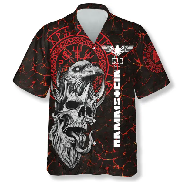 Men's Rammstein Vintage Viking Great Warrior Skull Hawaiian Shirt - Elementnice.com 